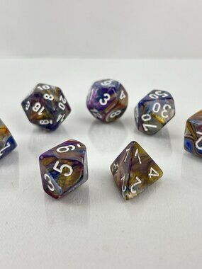 DND Polyhedral Dice Purple Blue & Gold 7pc Set For Role Playing Games in Case